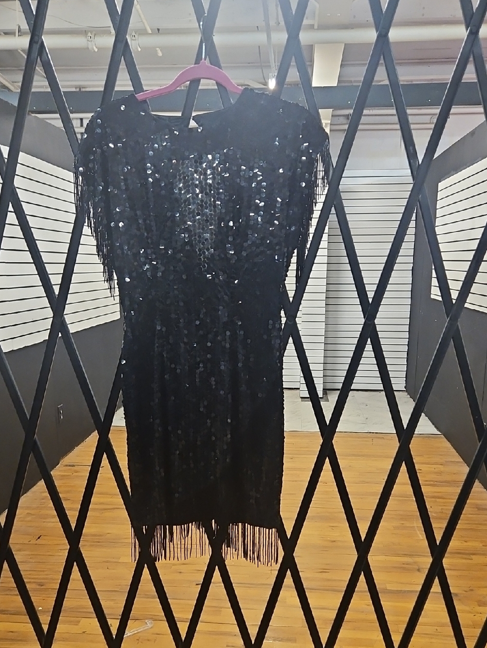 Cache Black Sequin Fringe Mini Dress